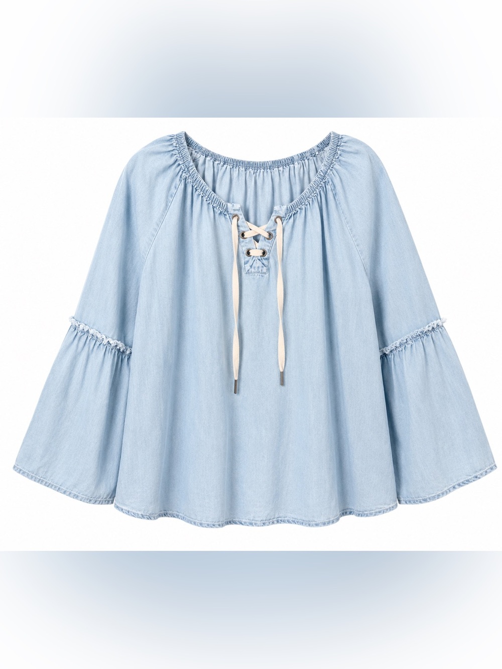 Sanctuary Chambray Lace-Up Peasant Top- M